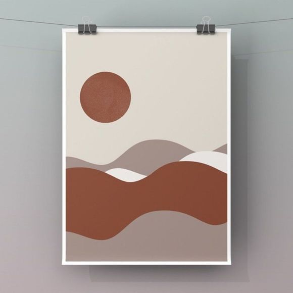 Modern boho brown mountain landscape art print - Picture 2 of 7